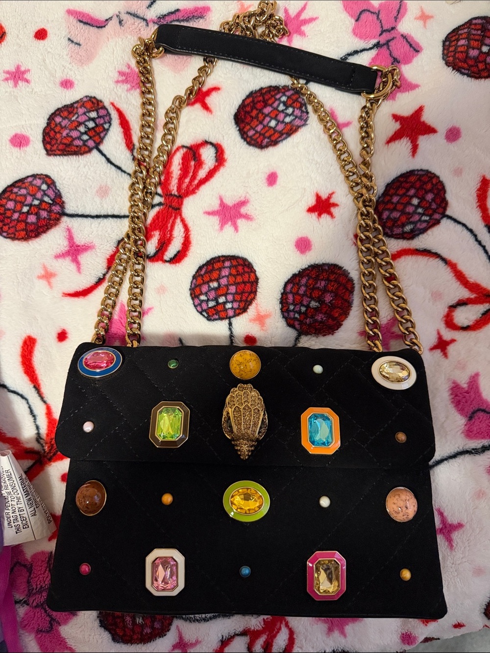Kurt Geiger bag Embellished Black Quilted Shoulder Bag with Gem Accents